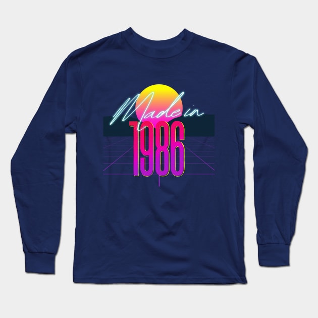 Made In 1986 ∆∆∆ VHS Retro 80s Outrun Birthday Design Long Sleeve T-Shirt by DankFutura